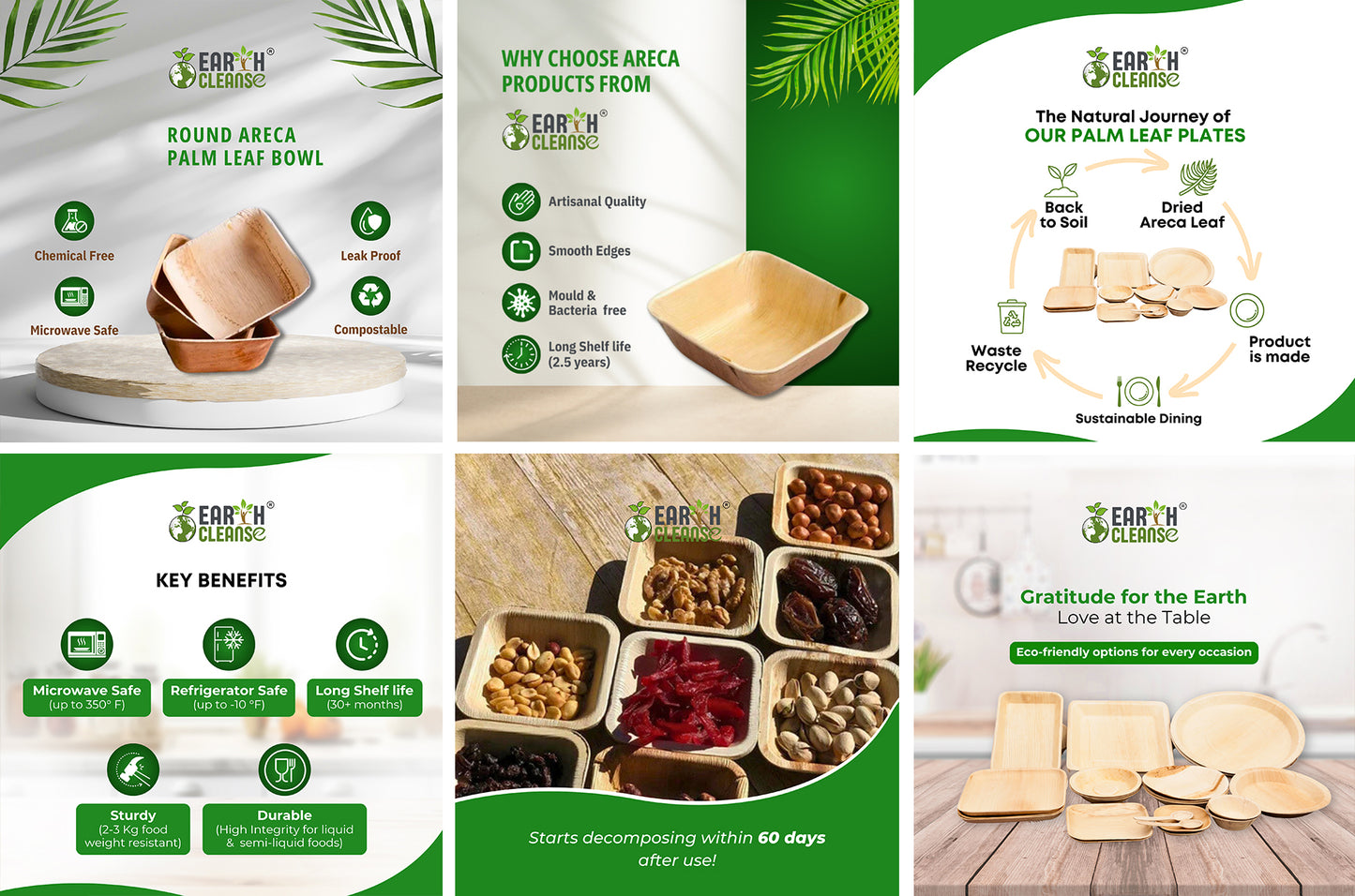 6" Square Compostable Biriyani Palm Leaf Extra Deep Bowls