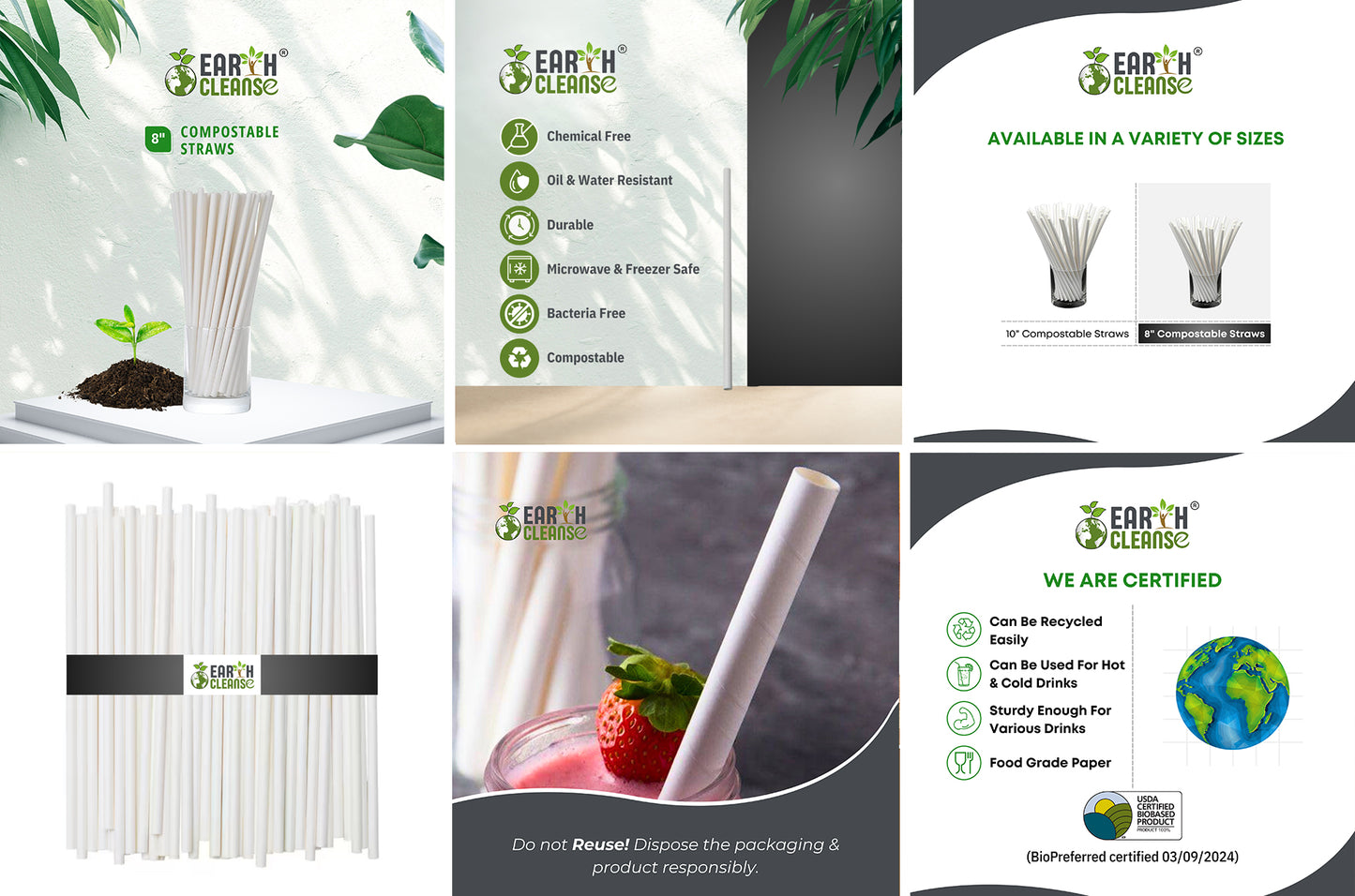 8mm Compostable Corn Starch Pla Straws - (210mm)