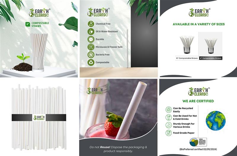 6mm Compostable Corn Starch Pla Straws - (200mm)